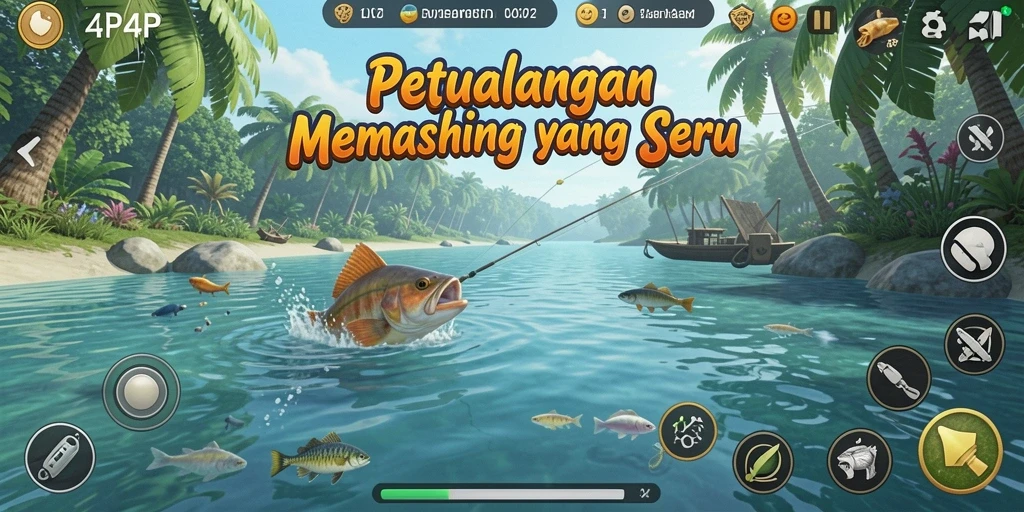 Tampilan gameplay memancing yang mendebarkan di 4P4P.