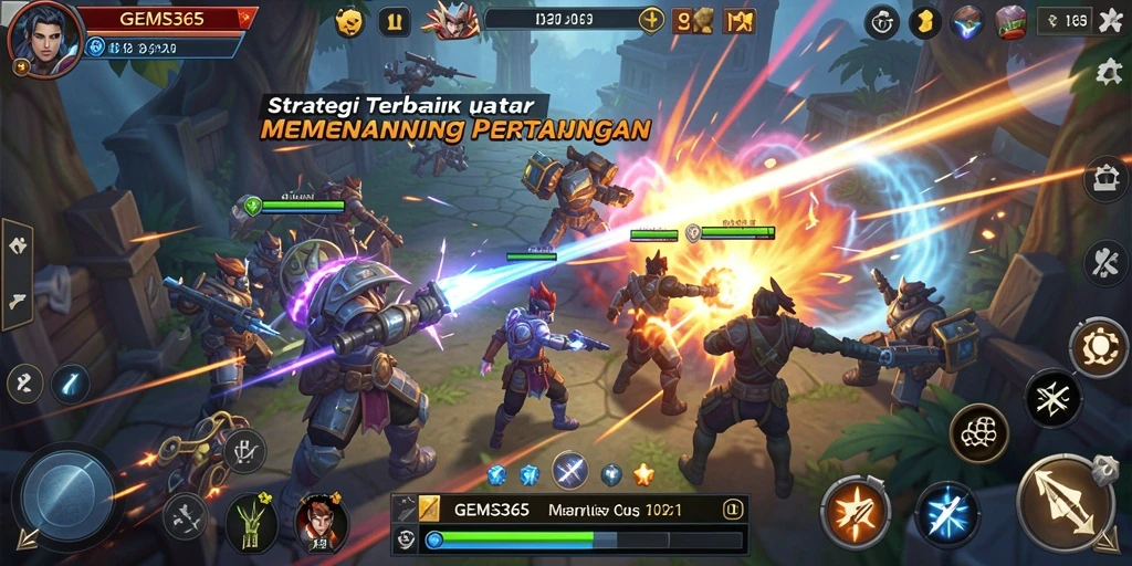 Tampilan permainan GEMS365 dengan strategi pertempuran yang seru.