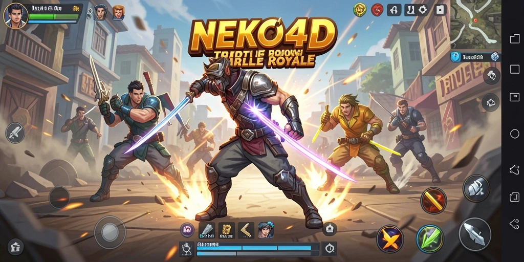 Screenshot menunjukkan aksi seru dalam gameplay Battle Royale NEKO4D.