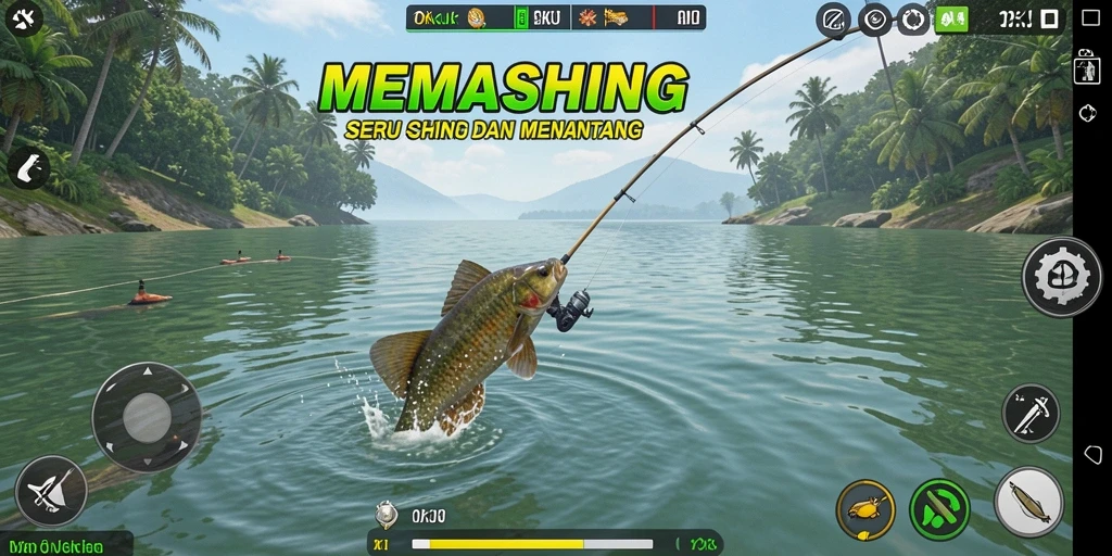 Tampilan gameplay memancing yang mendebarkan di OKJK.