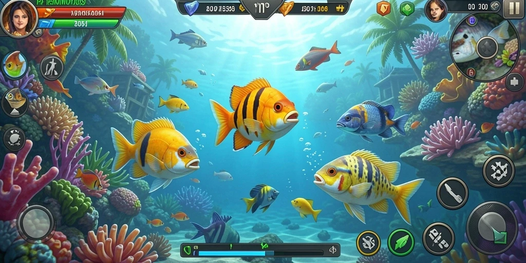 Gameplay Tembak Ikan seru dengan tangkapan ikan yang beragam.