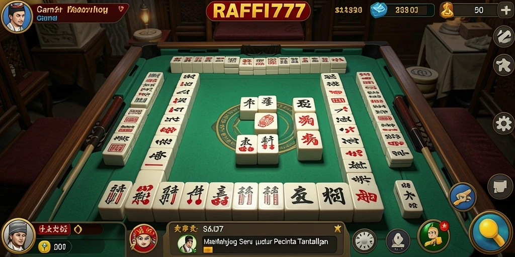 Tampilan gameplay seru RAFFI777 dalam permainan Mahjong.
