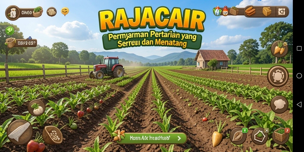 Screenshot gameplay RAJACAIR menunjukkan aktivitas bertani yang seru dan beragam.