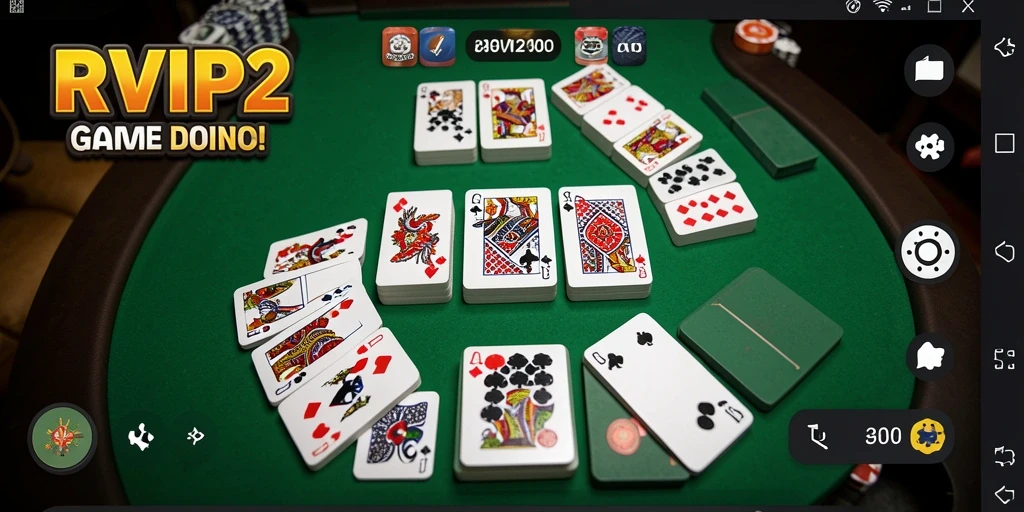 Tampilan gameplay RVIP2 yang mendebarkan dengan kartu-kartu Domino.
