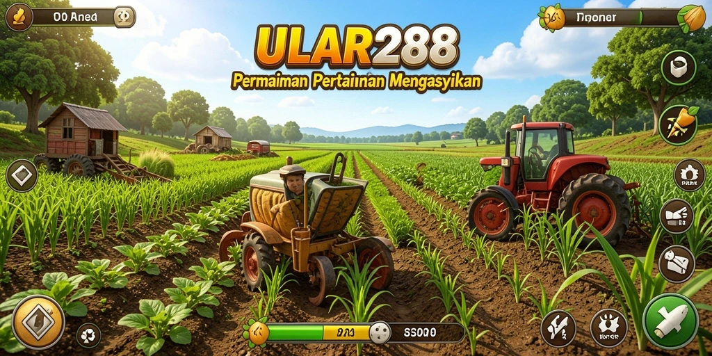 Tampilan gameplay ULAR288 saat bercocok tanam di lahan pertanian.