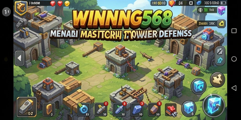 Tampilan gameplay mendebarkan di WINNING568 dengan berbagai menara strategis.