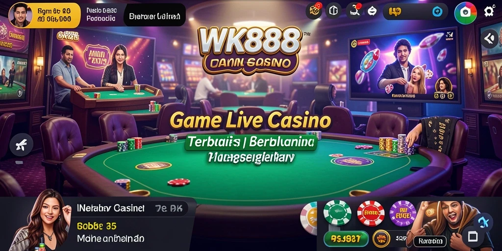 Screenshot utama WK888 menampilkan dealer langsung dalam sesi permainan Live Casino.